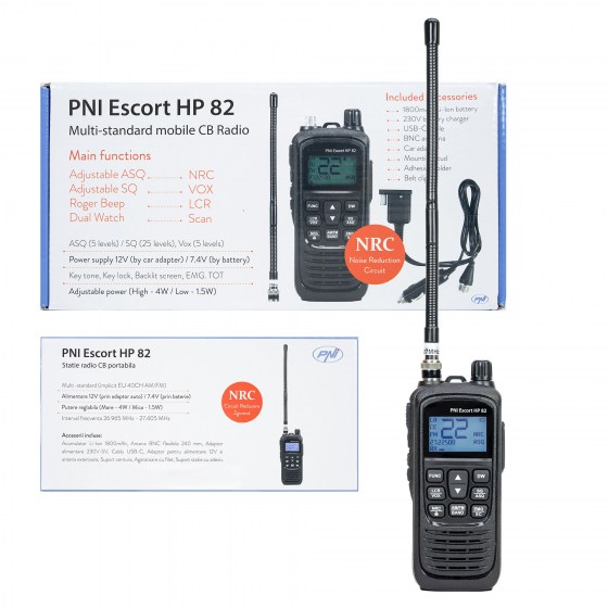 Prenosná CB rádiostanica PNI Escort HP 82, multi štandard, 4W, 12V, AM-FM, NRC, Dual Watch, Roger Beep, nastaviteľné ASQ SQ, VOX
